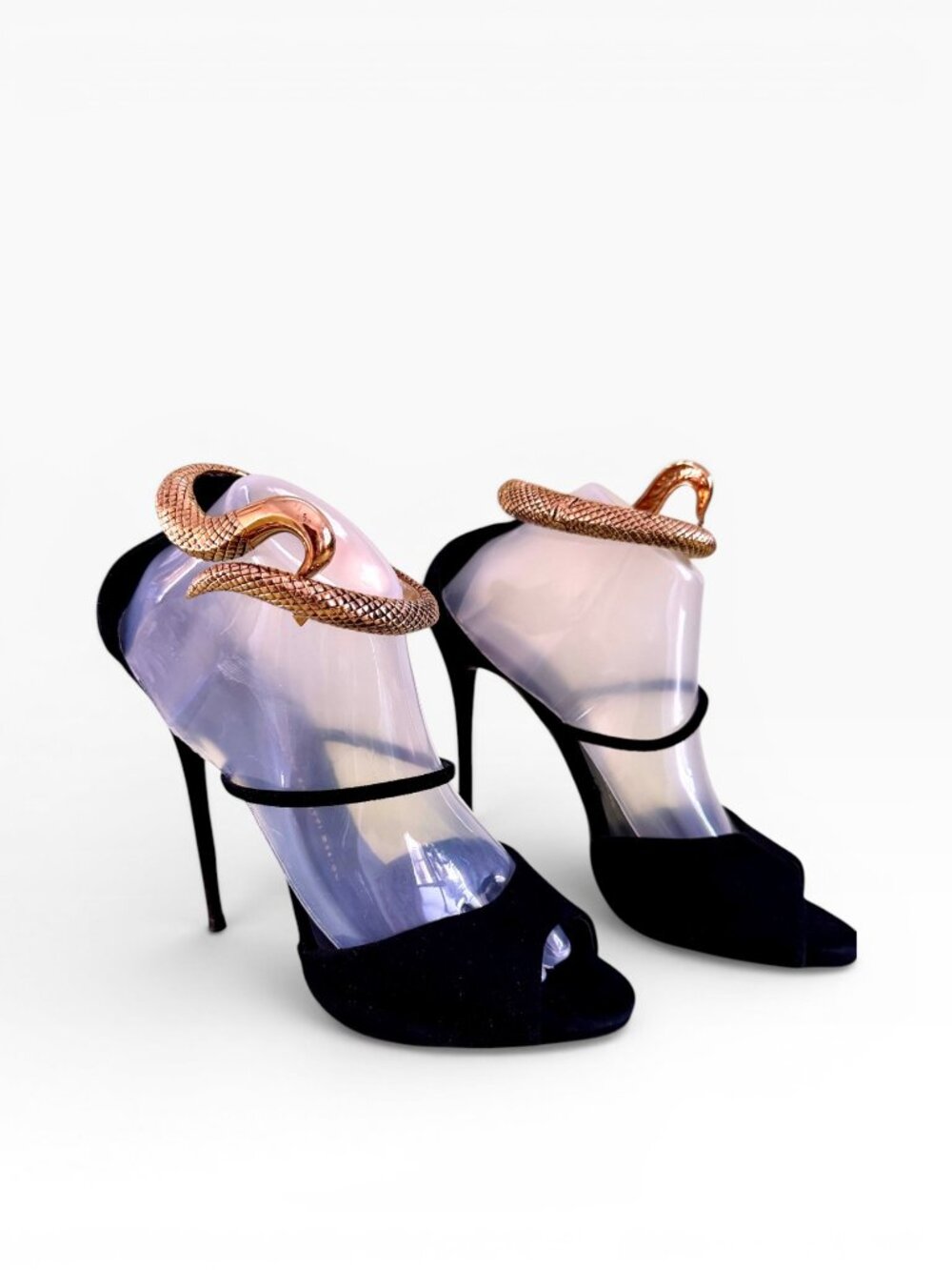 Giuseppe Zanotti Snake Coil Ankle Cuff Suede Sandals Rose Gold
